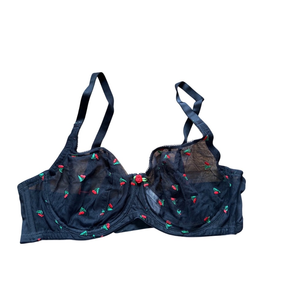 Parade Underwire Bra Women XL Black Cherry Embroidered Mesh Excellent PR201